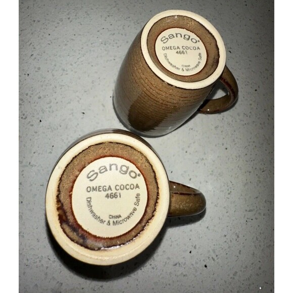 Sango Coffee Mugs Omega Cocoa Brown 4661 Set of 2 Pair Artisan Tea Espresso Cups - Picture 4 of 8